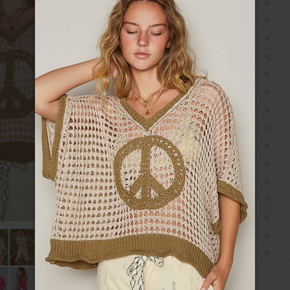 POL “ Barcelona 3” POL Open Knit Thin Summer Sweater with Peace detail SR5 - Picture 2 of 5